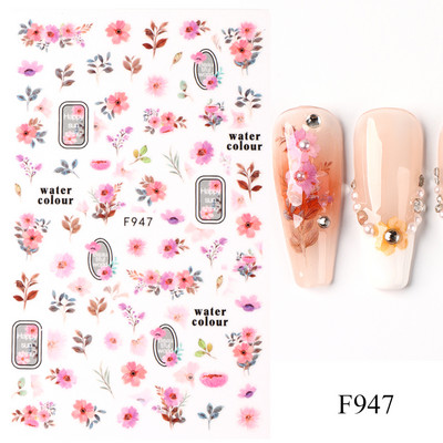 3D nagu uzlīmes mirdzošas uzlīmes Uzlīmes nagiem burtu līnija rožu ziedi rudens lapas nagu mākslas rotājumi Aurora sudraba dizains