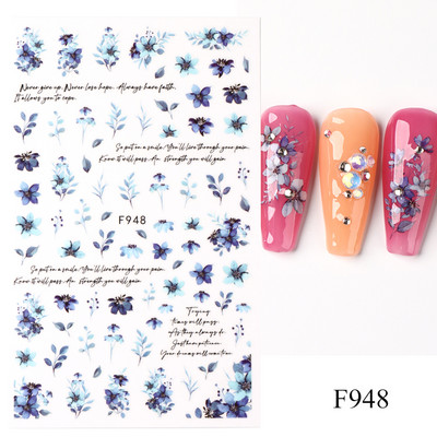 3D nagu uzlīmes mirdzošas uzlīmes Uzlīmes nagiem burtu līnija rožu ziedi rudens lapas nagu mākslas rotājumi Aurora sudraba dizains