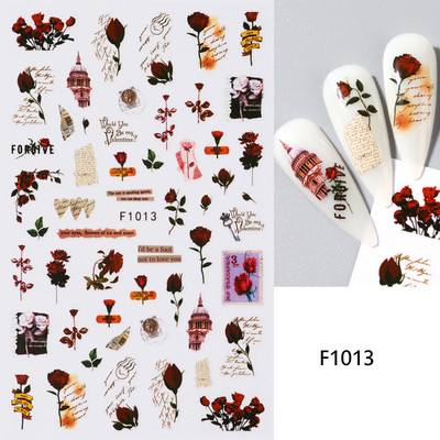 3D nagu uzlīmes mirdzošas uzlīmes Uzlīmes nagiem burtu līnija rožu ziedi rudens lapas nagu mākslas rotājumi Aurora sudraba dizains