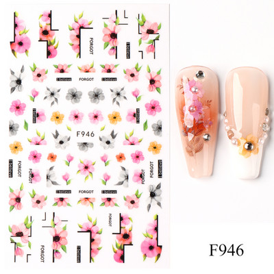 3D nagu uzlīmes mirdzošas uzlīmes Uzlīmes nagiem burtu līnija rožu ziedi rudens lapas nagu mākslas rotājumi Aurora sudraba dizains