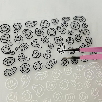 Графити, забавен стикер за нокти, абстрактно усмихнато лице, 3D самозалепващ се чар, AHA022, изкривено усмихнато лице, стикер за нокти