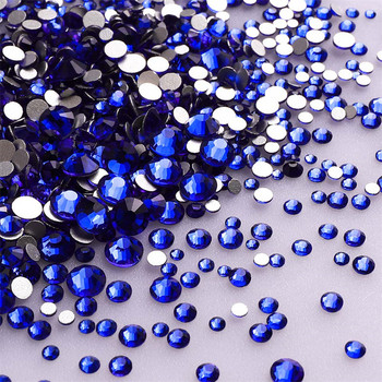 1440 τεμ/συσκευασία Mix Size Glass Flat Back Rhinestone Glitter Round Blue Diamond Non Hotfix Glue on Rhinestones for DIY Nail Art