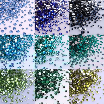 1440 bucăți/pachet Dimensiuni amestecate de sticlă cu spatele plat cu strass sclipici diamant albastru rotund Lipici fără remediere rapidă pe strasuri pentru arta unghiilor DIY