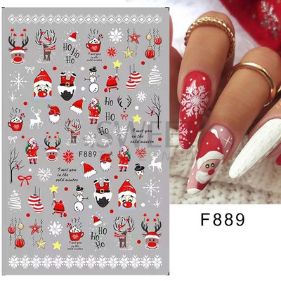 3D Ziemassvētku uzlīme nagu uzlīme Ziemas sniegpārsliņa Holija Mandarīni multfilma Ziemassvētku vecīša putns 2022 Jaunais gads nagu dizaina rotājums BEF892