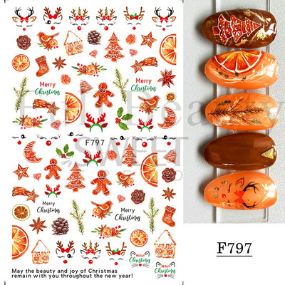 3D Ziemassvētku uzlīme nagu uzlīme Ziemas sniegpārsliņa Holija Mandarīni multfilma Ziemassvētku vecīša putns 2022 Jaunais gads nagu dizaina rotājums BEF892