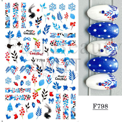 3D Ziemassvētku uzlīme nagu uzlīme Ziemas sniegpārsliņa Holija Mandarīni multfilma Ziemassvētku vecīša putns 2022 Jaunais gads nagu dizaina rotājums BEF892