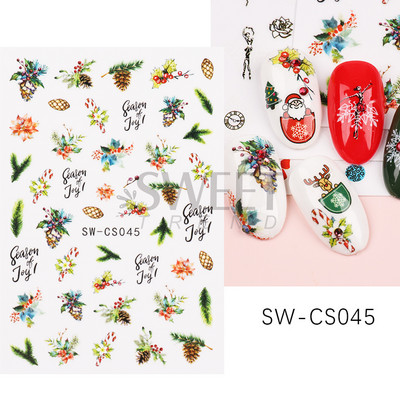 3D Ziemassvētku uzlīme nagu uzlīme Ziemas sniegpārsliņa Holija Mandarīni multfilma Ziemassvētku vecīša putns 2022 Jaunais gads nagu dizaina rotājums BEF892