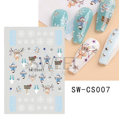 3D Ziemassvētku uzlīme nagu uzlīme Ziemas sniegpārsliņa Holija Mandarīni multfilma Ziemassvētku vecīša putns 2022 Jaunais gads nagu dizaina rotājums BEF892