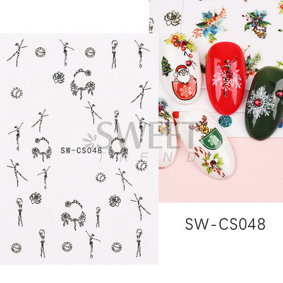 3D Ziemassvētku uzlīme nagu uzlīme Ziemas sniegpārsliņa Holija Mandarīni multfilma Ziemassvētku vecīša putns 2022 Jaunais gads nagu dizaina rotājums BEF892