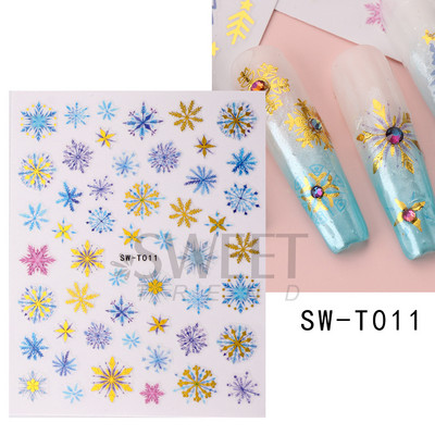 3D Ziemassvētku uzlīme nagu uzlīme Ziemas sniegpārsliņa Holija Mandarīni multfilma Ziemassvētku vecīša putns 2022 Jaunais gads nagu dizaina rotājums BEF892