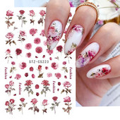 Rožu 3D nagu uzlīmju dizaini Botāniski ziedu pavasara nagu rotājumi Vienkārša sarkana tinte Ziedu līmējošās uzlīmes Slīdošais manikīrs