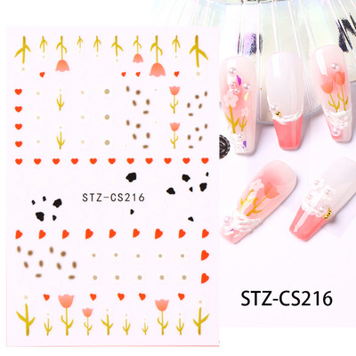 Rožu 3D nagu uzlīmju dizaini Botāniski ziedu pavasara nagu rotājumi Vienkārša sarkana tinte Ziedu līmējošās uzlīmes Slīdošais manikīrs