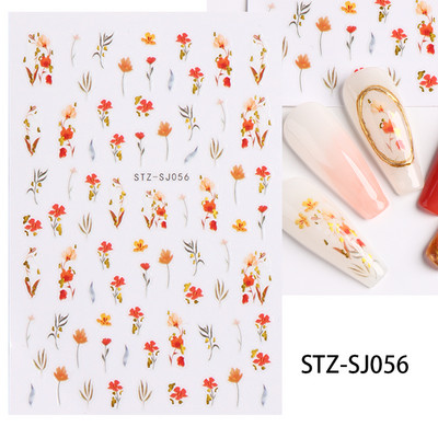Rožu 3D nagu uzlīmju dizaini Botāniski ziedu pavasara nagu rotājumi Vienkārša sarkana tinte Ziedu līmējošās uzlīmes Slīdošais manikīrs