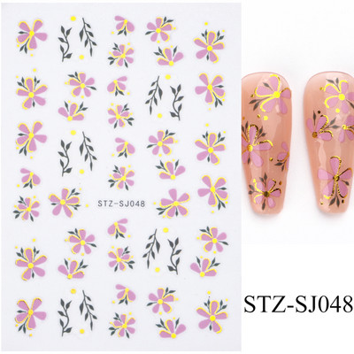 Rožu 3D nagu uzlīmju dizaini Botāniski ziedu pavasara nagu rotājumi Vienkārša sarkana tinte Ziedu līmējošās uzlīmes Slīdošais manikīrs