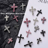 10 Gb. Classic Full Glitter Rhinestones Cross Nail Art Charms 3D Punk Sudraba — Dimanta krusta nagu dekorēšana — Luksusa DIY nagu daļas