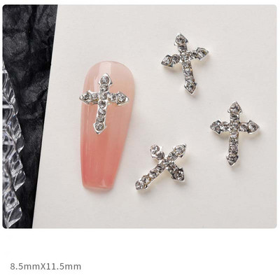 10 Gb. Classic Full Glitter Rhinestones Cross Nail Art Charms 3D Punk Sudraba — Dimanta krusta nagu dekorēšana — Luksusa DIY nagu daļas