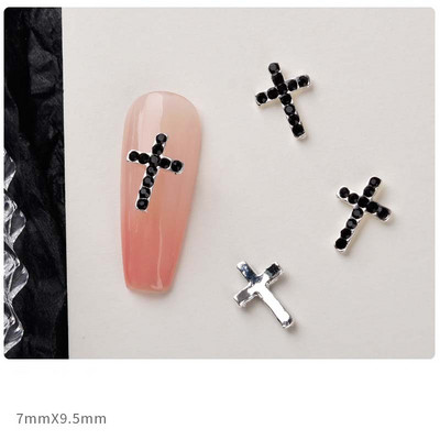 10 Gb. Classic Full Glitter Rhinestones Cross Nail Art Charms 3D Punk Sudraba — Dimanta krusta nagu dekorēšana — Luksusa DIY nagu daļas