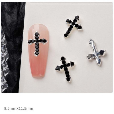 10 Gb. Classic Full Glitter Rhinestones Cross Nail Art Charms 3D Punk Sudraba — Dimanta krusta nagu dekorēšana — Luksusa DIY nagu daļas
