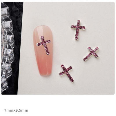 10 Gb. Classic Full Glitter Rhinestones Cross Nail Art Charms 3D Punk Sudraba — Dimanta krusta nagu dekorēšana — Luksusa DIY nagu daļas