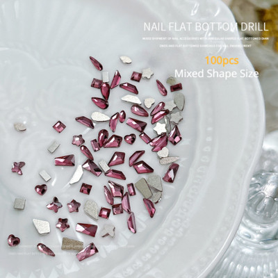 100 komada mini oblikovanih kristalnih dijamantnih ukrasa za nokte s ravnim dnom od kamenčića u mješovitim bojama od staklenog dragog kamenja DIY dodatak za manikuru