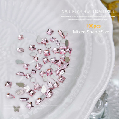100 komada mini oblikovanih kristalnih dijamantnih ukrasa za nokte s ravnim dnom od kamenčića u mješovitim bojama od staklenog dragog kamenja DIY dodatak za manikuru