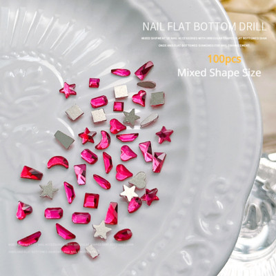 100 komada mini oblikovanih kristalnih dijamantnih ukrasa za nokte s ravnim dnom od kamenčića u mješovitim bojama od staklenog dragog kamenja DIY dodatak za manikuru