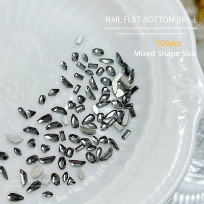 100 komada mini oblikovanih kristalnih dijamantnih ukrasa za nokte s ravnim dnom od kamenčića u mješovitim bojama od staklenog dragog kamenja DIY dodatak za manikuru