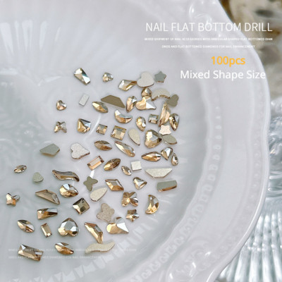 100 komada mini oblikovanih kristalnih dijamantnih ukrasa za nokte s ravnim dnom od kamenčića u mješovitim bojama od staklenog dragog kamenja DIY dodatak za manikuru