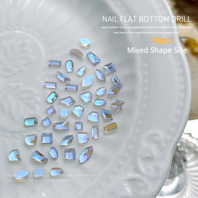 100 komada mini oblikovanih kristalnih dijamantnih ukrasa za nokte s ravnim dnom od kamenčića u mješovitim bojama od staklenog dragog kamenja DIY dodatak za manikuru