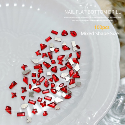 100 komada mini oblikovanih kristalnih dijamantnih ukrasa za nokte s ravnim dnom od kamenčića u mješovitim bojama od staklenog dragog kamenja DIY dodatak za manikuru