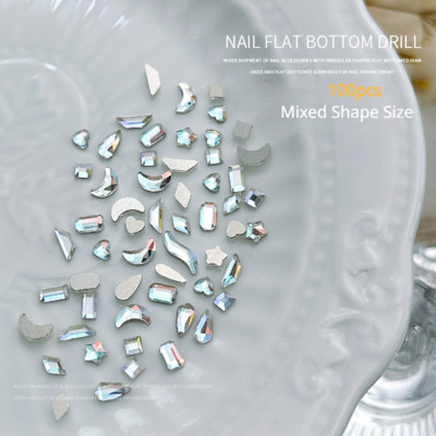 100 komada mini oblikovanih kristalnih dijamantnih ukrasa za nokte s ravnim dnom od kamenčića u mješovitim bojama od staklenog dragog kamenja DIY dodatak za manikuru