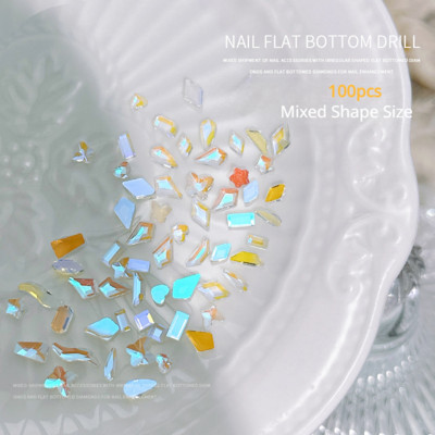 100 komada mini oblikovanih kristalnih dijamantnih ukrasa za nokte s ravnim dnom od kamenčića u mješovitim bojama od staklenog dragog kamenja DIY dodatak za manikuru