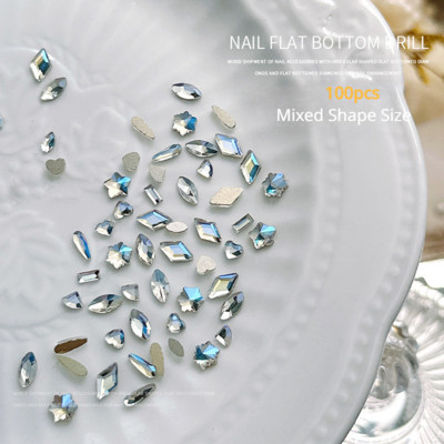 100 komada mini oblikovanih kristalnih dijamantnih ukrasa za nokte s ravnim dnom od kamenčića u mješovitim bojama od staklenog dragog kamenja DIY dodatak za manikuru