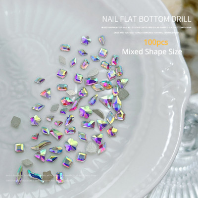 100 komada mini oblikovanih kristalnih dijamantnih ukrasa za nokte s ravnim dnom od kamenčića u mješovitim bojama od staklenog dragog kamenja DIY dodatak za manikuru