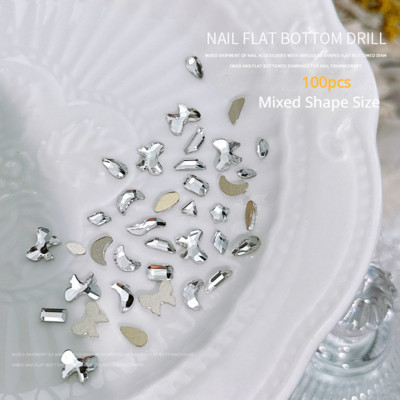 100 komada mini oblikovanih kristalnih dijamantnih ukrasa za nokte s ravnim dnom od kamenčića u mješovitim bojama od staklenog dragog kamenja DIY dodatak za manikuru