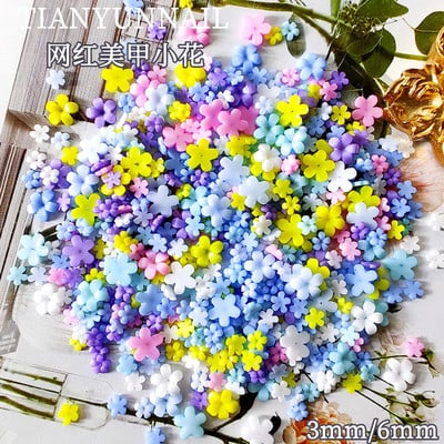 100gab Krāsaini mazi ziedi nagu mākslas piekariņi 3D sveķi 5ziedlapu ziedi, rhinestones nagu dekorācijas Kawaii aksesuāri manikīrs DIY