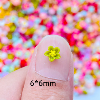 100 τμχ Νέα 6mm Kawaii Cute Mixed Flowers Flat Back Resin Cabochons Scrapbooking DIY Αξεσουάρ διακόσμησης κοσμημάτων J57