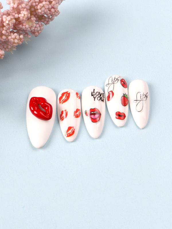 10GB Sarkana lūpu forma Eleganta nagu piekariņi nagu mākslas strasli Manikīrs Rotaslietas Nagu aksesuāri Dekorācijas