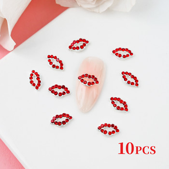 10 τμχ Κόκκινα/ροζ πολυτελή χείλη 3D γοητεία νυχιών Ρομαντικά γοητευτικά κόκκινα χείλη για την ημέρα του Αγίου Βαλεντίνου με πολυτελή χείλη μανικιούρ διαμαντιών &*&