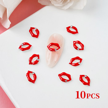 10 τμχ Κόκκινα/ροζ πολυτελή χείλη 3D γοητεία νυχιών Ρομαντικά γοητευτικά κόκκινα χείλη για την ημέρα του Αγίου Βαλεντίνου με πολυτελή χείλη μανικιούρ διαμαντιών &*&