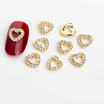 10 бр. Сребърно сърце от сплав Nail Art Charm 3D Sailor Metal Diamond Pearl Hollow Heart Love Nail Jewelry Луксозни аксесоари за нокти