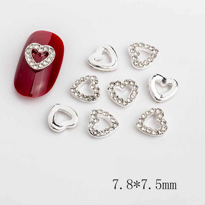 10 gab. Sudraba sirds sakausējuma nagu mākslas šarms 3D jūrnieks metāla dimanta pērle doba sirds mīlestība nagu rotaslietas grezni nagu aksesuāri