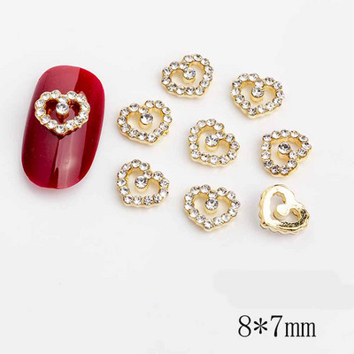 10 gab. Sudraba sirds sakausējuma nagu mākslas šarms 3D jūrnieks metāla dimanta pērle doba sirds mīlestība nagu rotaslietas grezni nagu aksesuāri