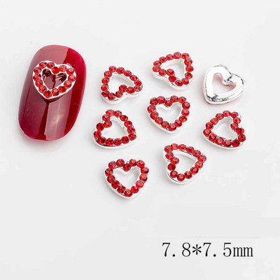 10 gab. Sudraba sirds sakausējuma nagu mākslas šarms 3D jūrnieks metāla dimanta pērle doba sirds mīlestība nagu rotaslietas grezni nagu aksesuāri