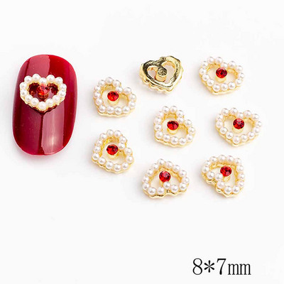 10 gab. Sudraba sirds sakausējuma nagu mākslas šarms 3D jūrnieks metāla dimanta pērle doba sirds mīlestība nagu rotaslietas grezni nagu aksesuāri