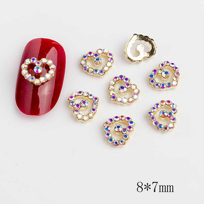 10 gab. Sudraba sirds sakausējuma nagu mākslas šarms 3D jūrnieks metāla dimanta pērle doba sirds mīlestība nagu rotaslietas grezni nagu aksesuāri