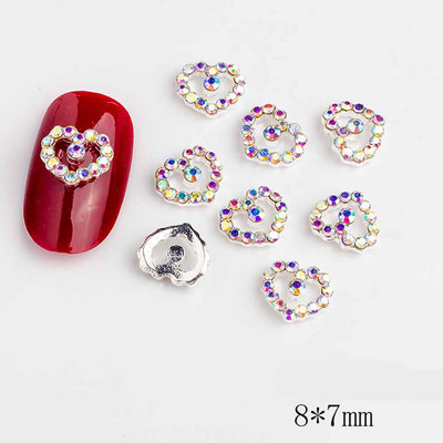 10 gab. Sudraba sirds sakausējuma nagu mākslas šarms 3D jūrnieks metāla dimanta pērle doba sirds mīlestība nagu rotaslietas grezni nagu aksesuāri