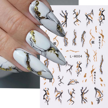 Μωβ μάρμαρο Smoky Nails αυτοκόλλητα 3D Golden Wave Lines Flowers Butterfly Spring Design Decals Μανικιούρ Nail Art Sliders Decor