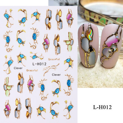 Violeta marmora dūmu nagi uzlīmes 3D zelta viļņu līnijas ziedi tauriņš pavasara dizaina uzlīmes manikīrs nagu mākslas slīdņi dekors