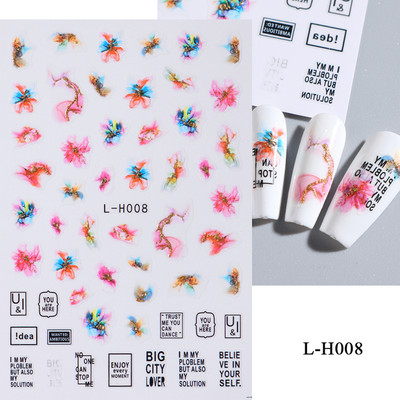 Violeta marmora dūmu nagi uzlīmes 3D zelta viļņu līnijas ziedi tauriņš pavasara dizaina uzlīmes manikīrs nagu mākslas slīdņi dekors